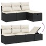 Schwarze 7-tlg. vidaXL Garten-Sofagarnitur aus Poly Rattan mit cremeweißen Kissen.