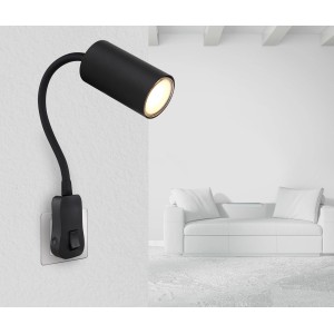 Schwarze Globo Wandlampe Robby mit Flexarm und Schalter, geeignet für GU10 Leuchtmittel.
