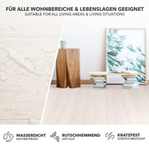 Karat CV Bodenbelag Atlantic Pure Oak, PVC-Boden in heller Holzoptik im Wohnraum.