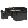 Schwarze 9-tlg. vidaXL Garten-Sofagarnitur aus Poly Rattan mit Kissen und Tisch.