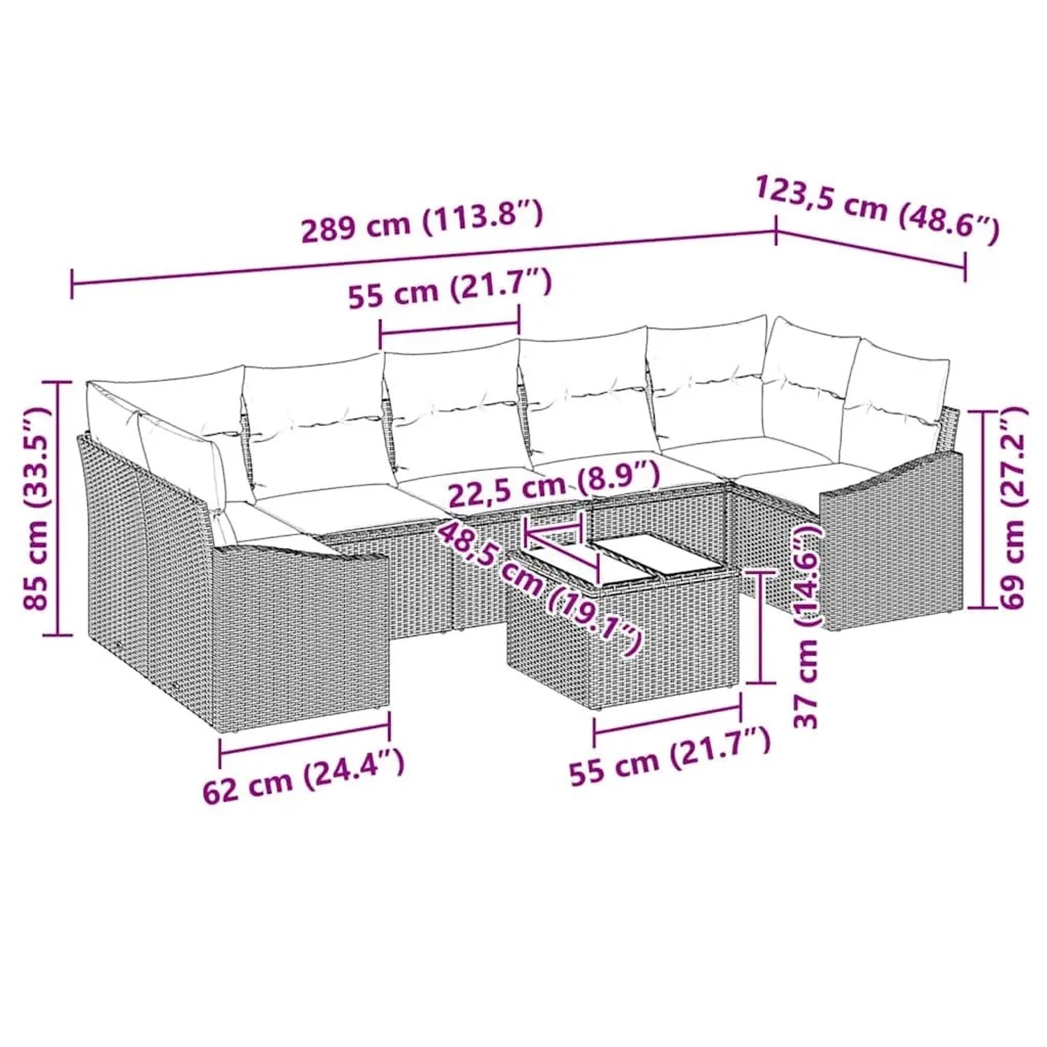 vidaXL Gartenmöbel-Set, braun/creme, Poly-Rattan, mit Maßen. Ideal für Terrasse und Garten.