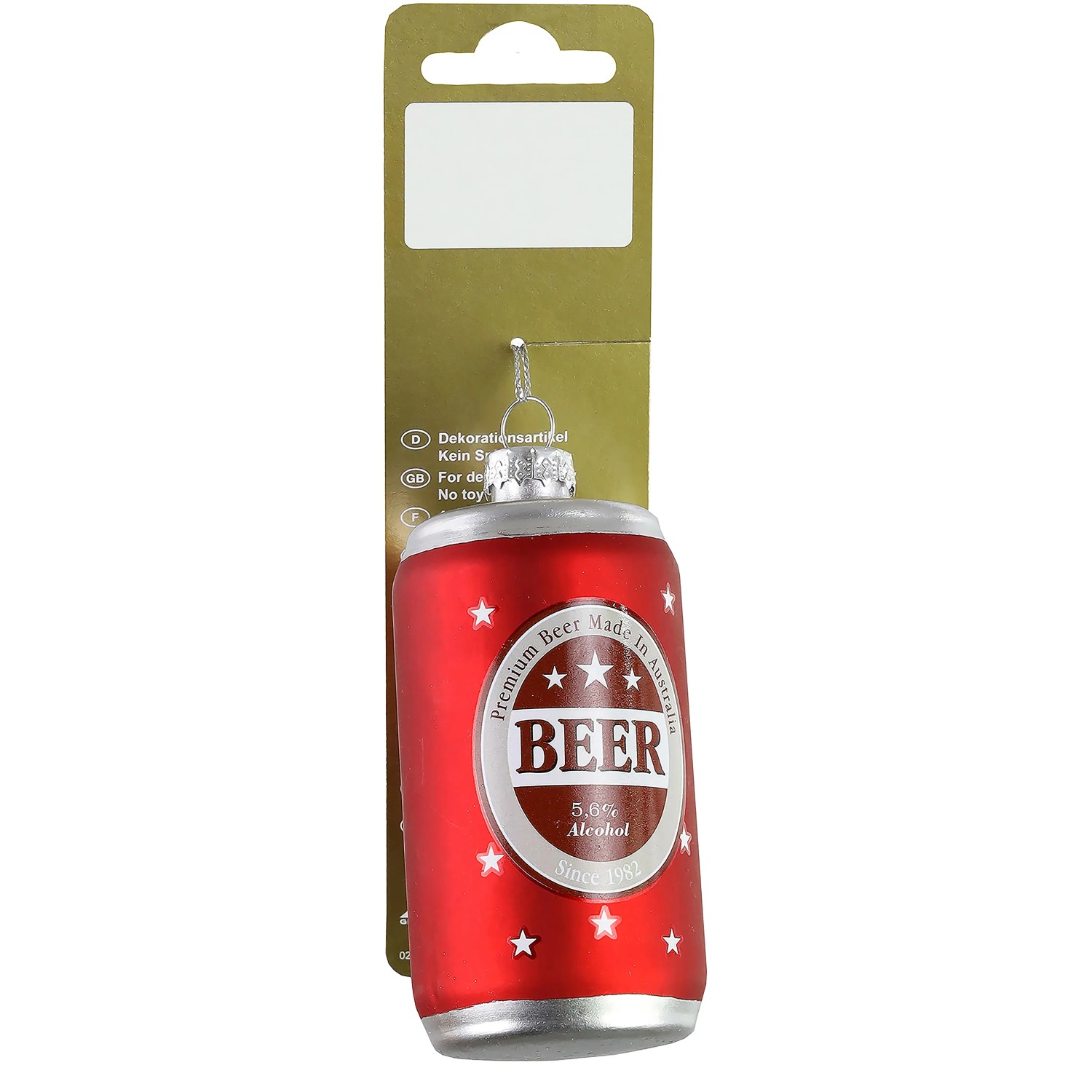 Weihnachts-Deko Bierdose zum Hängen aus Glas 4,3 cm x 4,3 cm x 8,2 cm Rot