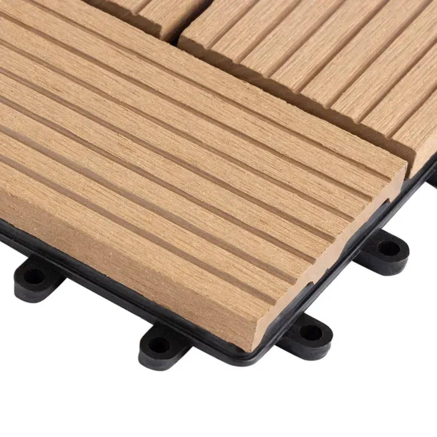 WPC Terrassenfliesen Classic im Teak Farbton, 30x30 cm, 11er Set.