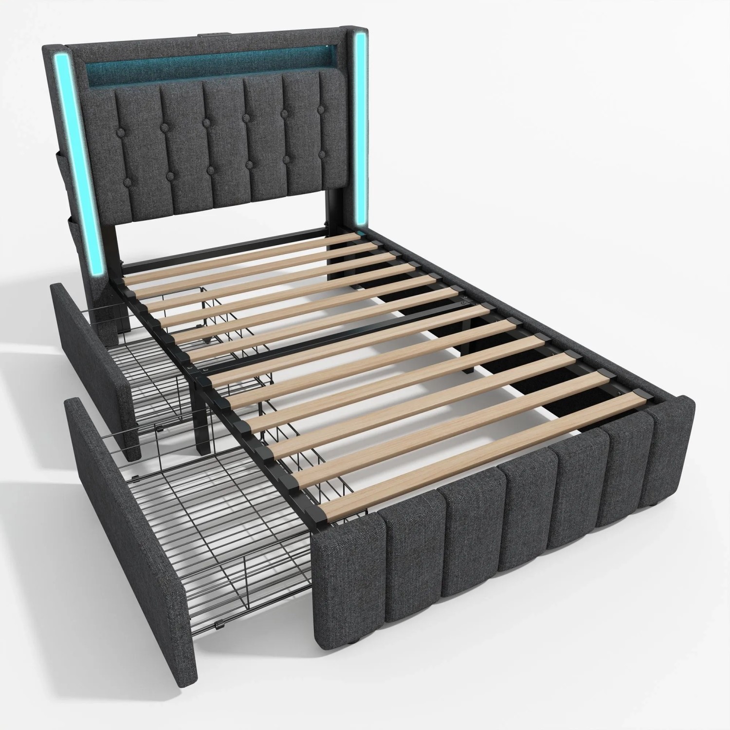 Merax Jugendbett 90x200cm LED USB-C Schubladen Grau