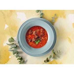 Seltmann Weiden Beat Coor Glaze Tafelservice, 12-teilig, Arktisblau, mit angerichtetem Suppenteller.