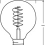 Skizze: Osram E27 LED Leuchtmittel in Globeform mit Maßen für Durchmesser und Länge.