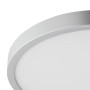 Runde, silberne LED Deckenleuchte Jade mit weißer Leuchtfläche, extra flach, ideal für moderne Räume.
