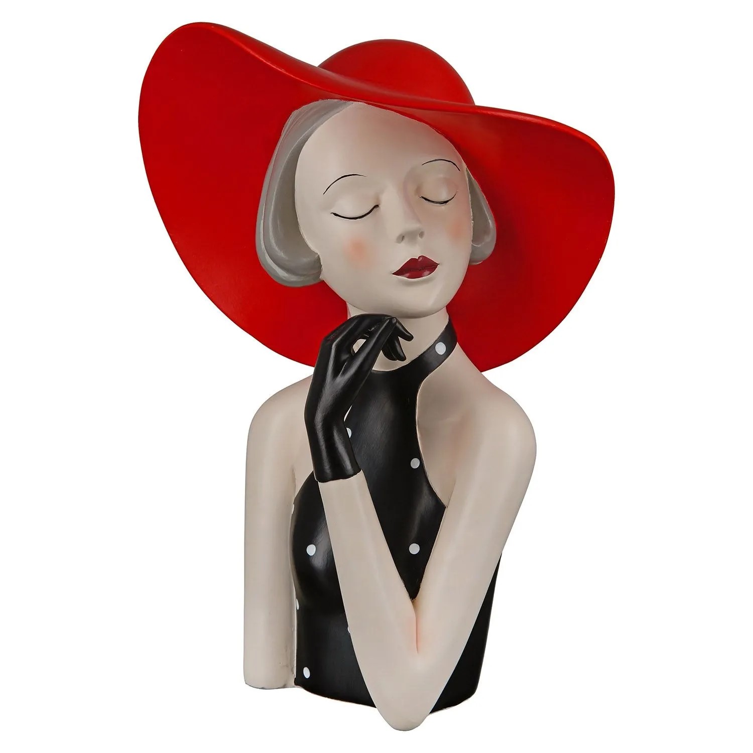 Gilde Figur Lady mit Rotem Hut Rot Schwarz 27 cm x 20 cm