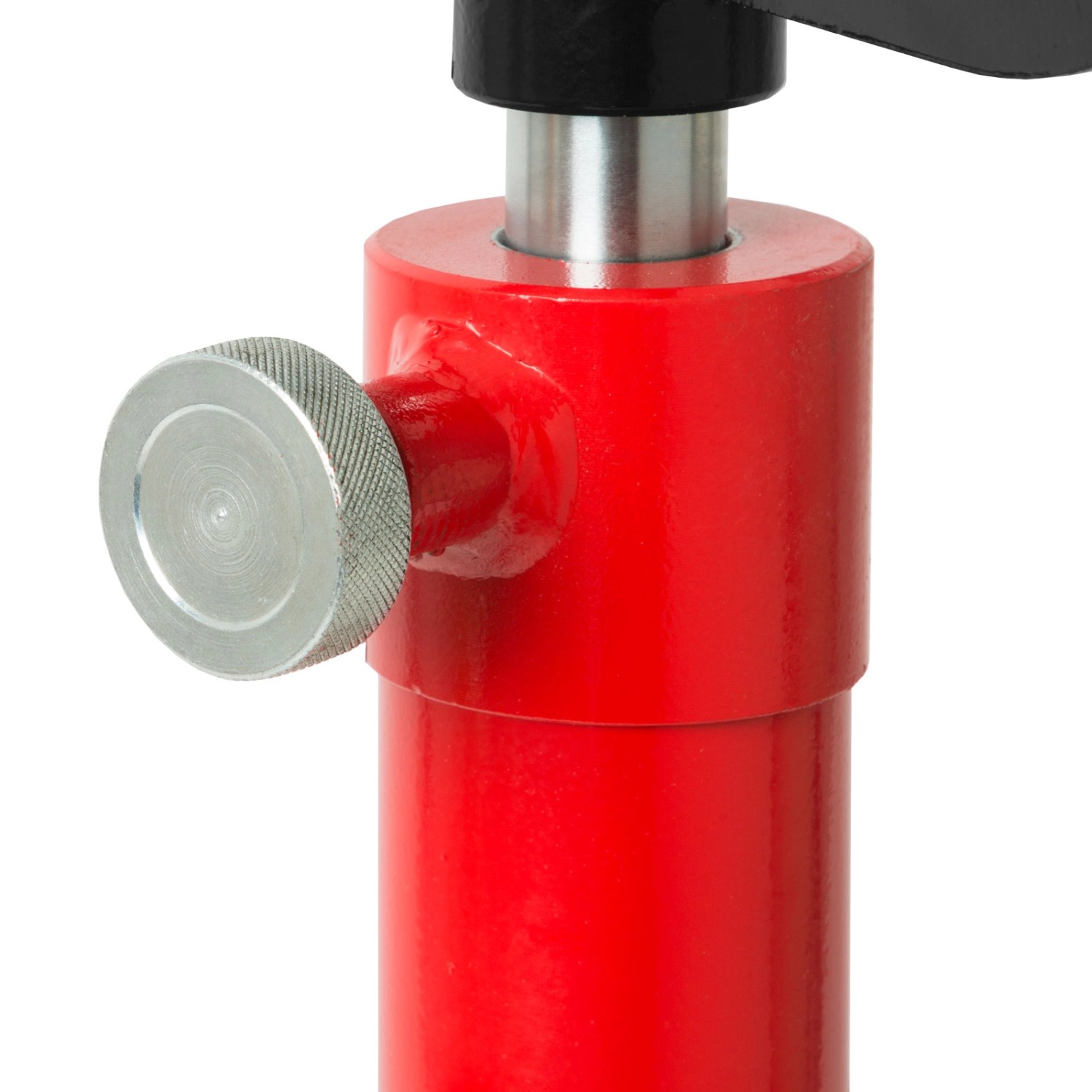 Detailaufnahme: Roter EBERTH Getriebeheber 500kg mit silbernem Handrad zur stufenlosen Absenkung.