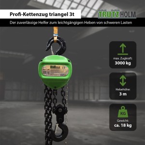 TRUTZHOLM Kettenzug, 3000kg Tragkraft, 3m Hubhöhe. Ideal für Werkstatt & Baustelle.