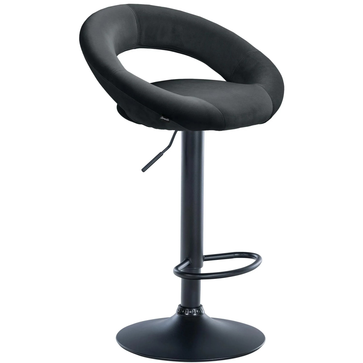 DELUKE Barhocker MEKIM Samt Schwarz 53x47x80cm Schwarz Barstuhl Höhenverstellbar Mit Lehne Drehbar Tresenhocker Tresenstuhl