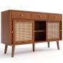 Merax Sideboard 120x40x78 cm Nussbaum Rattan 3 Schubladen 3 Schiebetüren_9