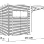 Bertilo Gerätehaus Pent Modern 3 Plus aus Holz (371x202cm) mit Anbau, Frontansicht mit Maßen.