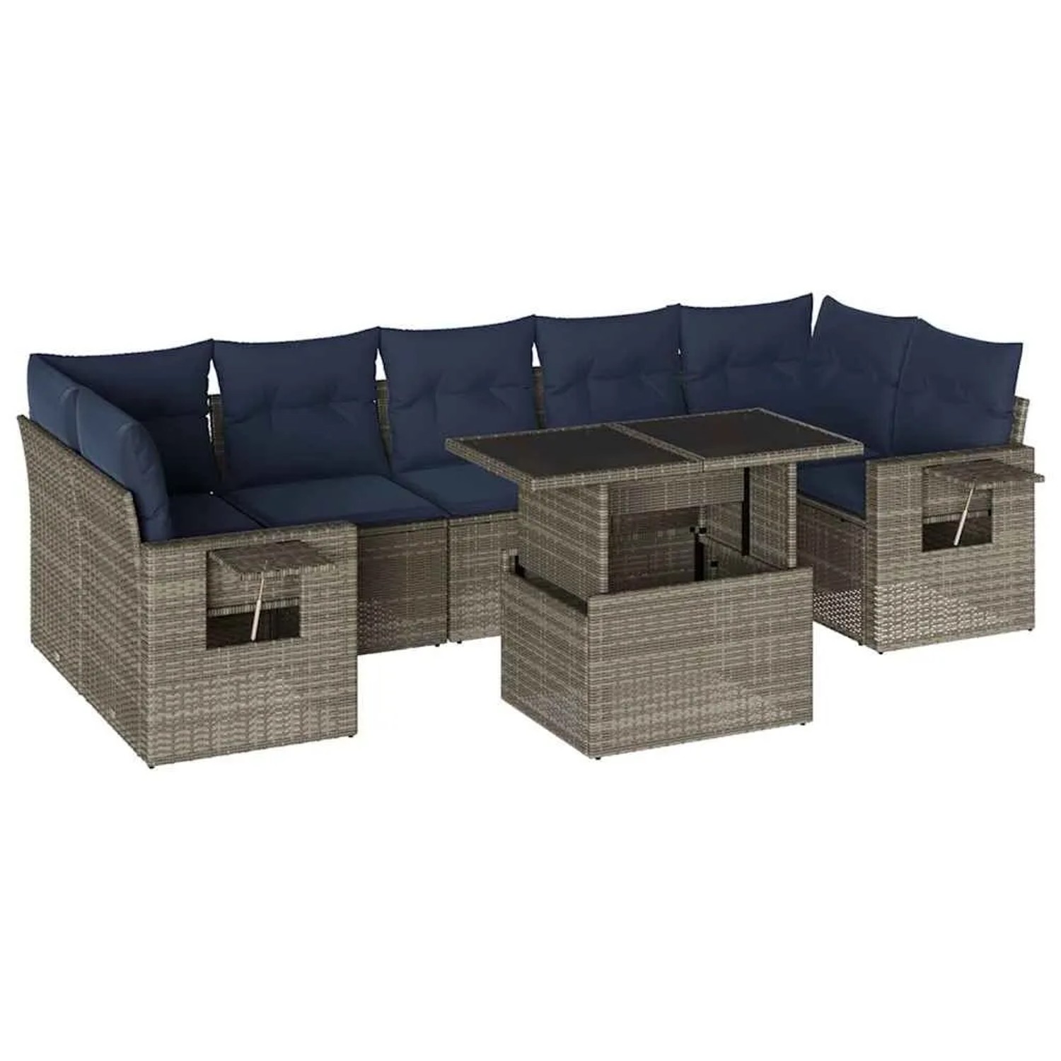 vidaXL 8-Tlg Gartensofa-Set mit Kissen Grau Polyrattan 3267781 günstig online kaufen