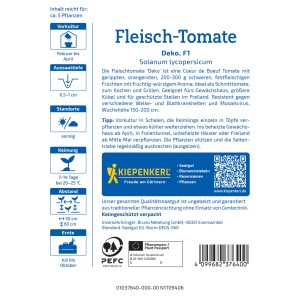 Kiepenkerl Fleisch-Tomate Deko F1-Hybride Samenpackung mit Infos zu Anbau und Ernte.