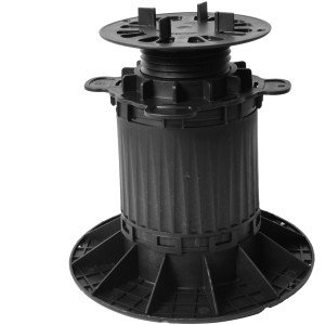 Schwarzer, justierbarer GS Terrassen Stellfuß (170-270 mm) für Plattenverlegung.