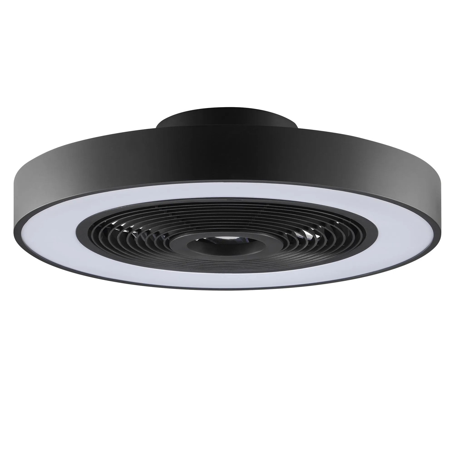 Schwarze LED-Deckenleuchte Catania mit Ventilator, Ø 48,6 cm.