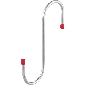 Verzinkter S-Haken für Wandhaken, 180x70mm, mit roten Schutzkappen.