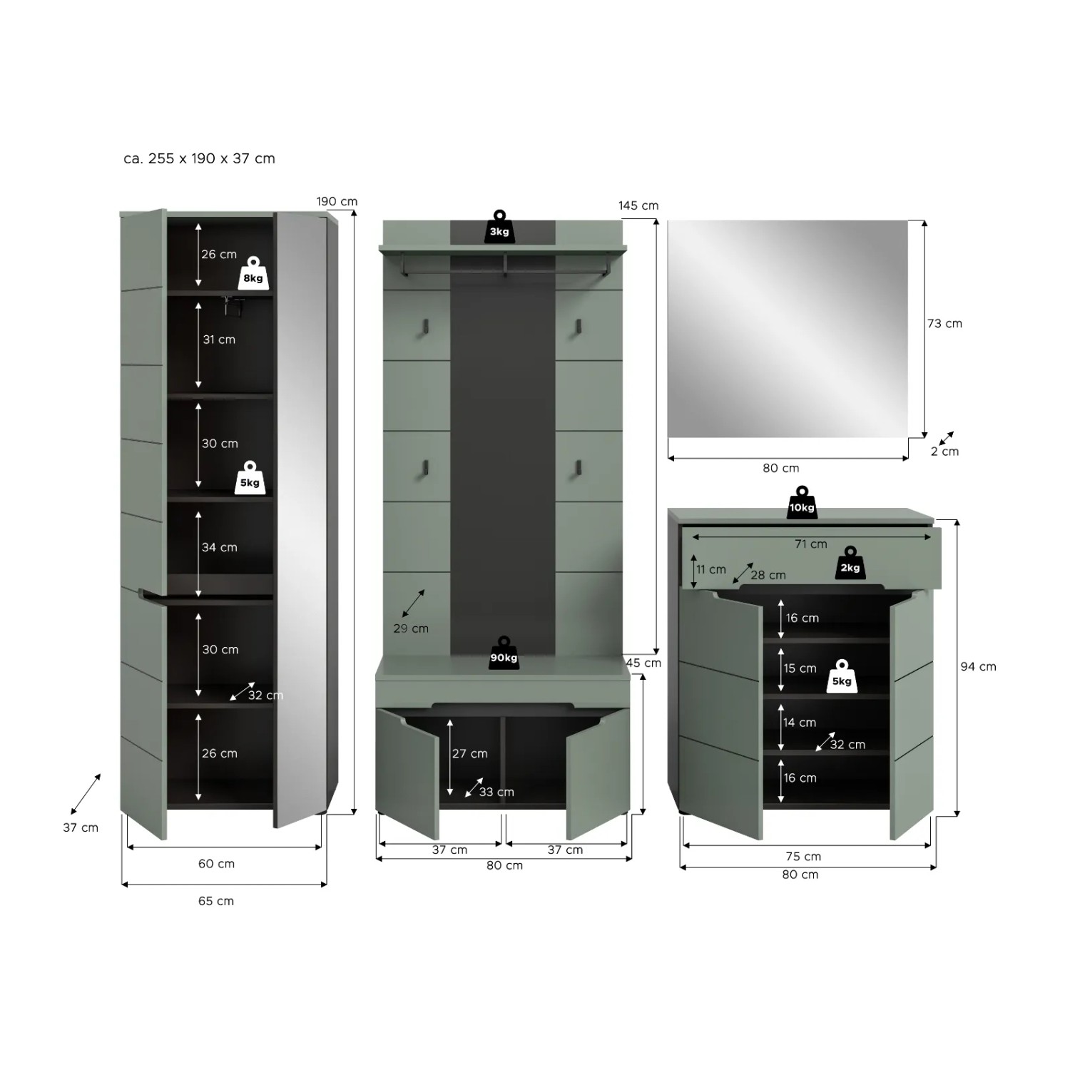 Inn.Furn Garderoben-Set 5-teilig in Salbei und Grau 255 cm Cooper_10