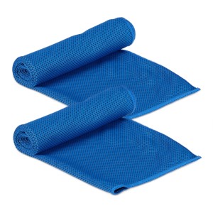Relaxdays Kühlhandtuch 2er Pack Polyester Blau Kühlend 90 cm x 30 cm 40 g