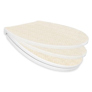 Banjado Premium WC-Sitz mit Absenkautomatik, Motiv Beige Herzen, aus Duroplast.