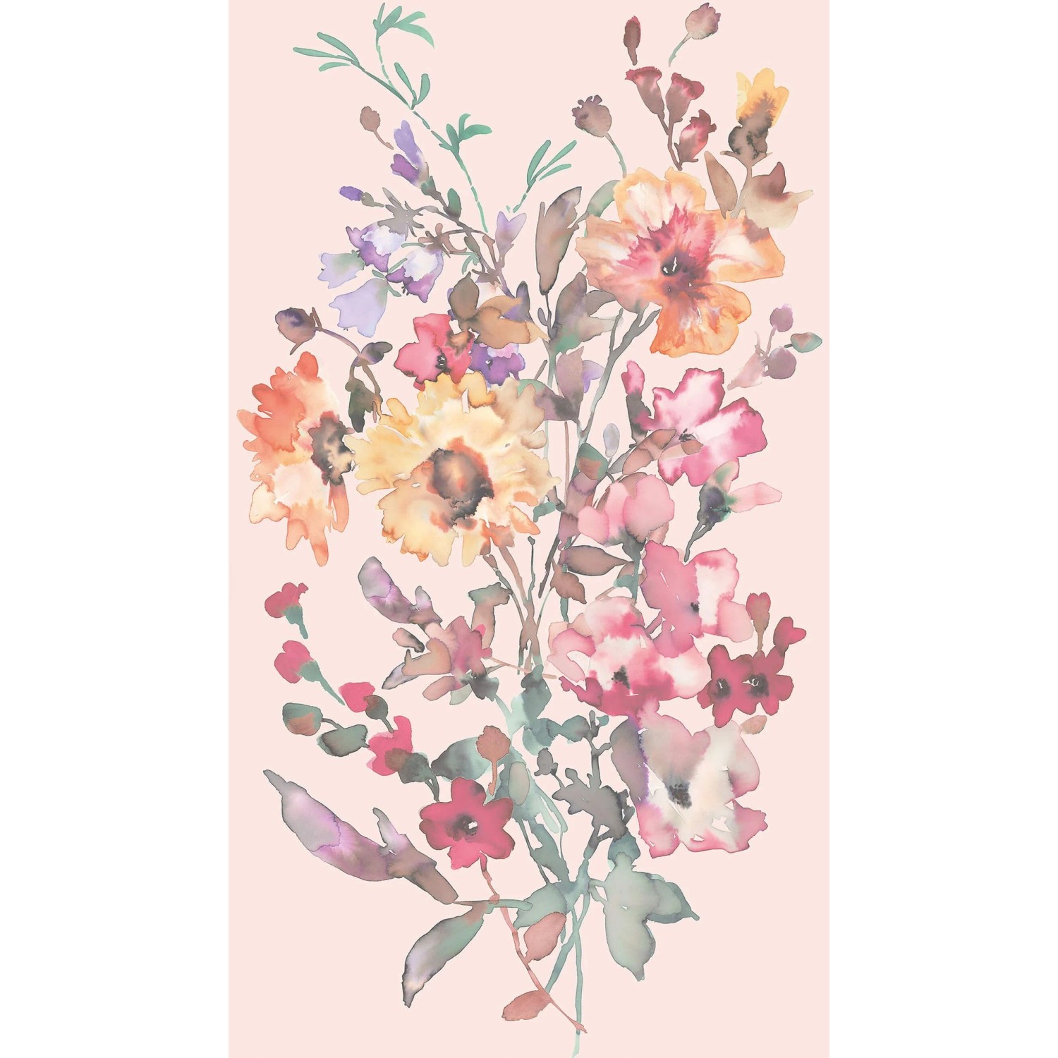 PROFHOME 791453-GU Fototapete Blumen Rosa Pastell-Gelb Grün Lila 1,59 m x 2,8 m