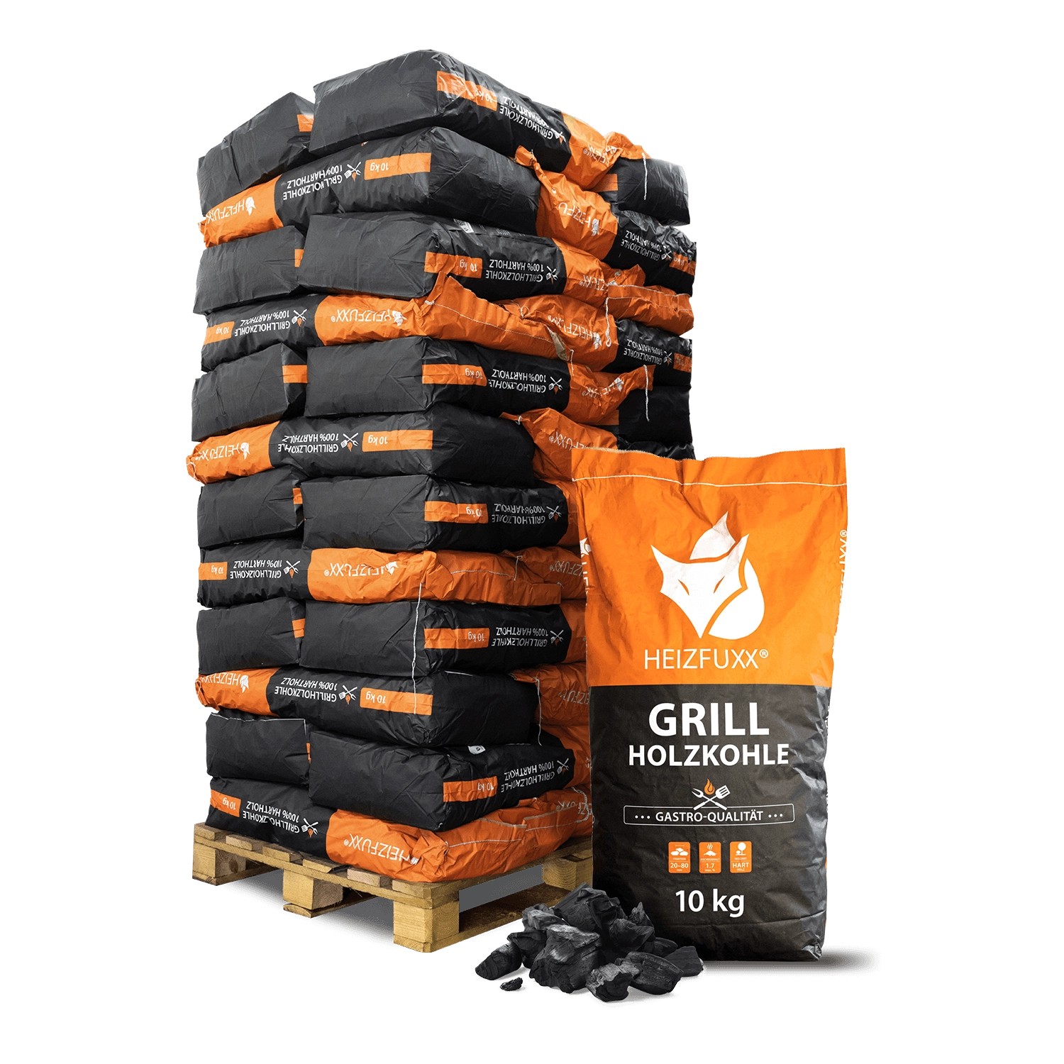 Heizfuxx Grillholzkohle Gastro-qualität 10kg x 36 Sack 360kg Palette günstig online kaufen