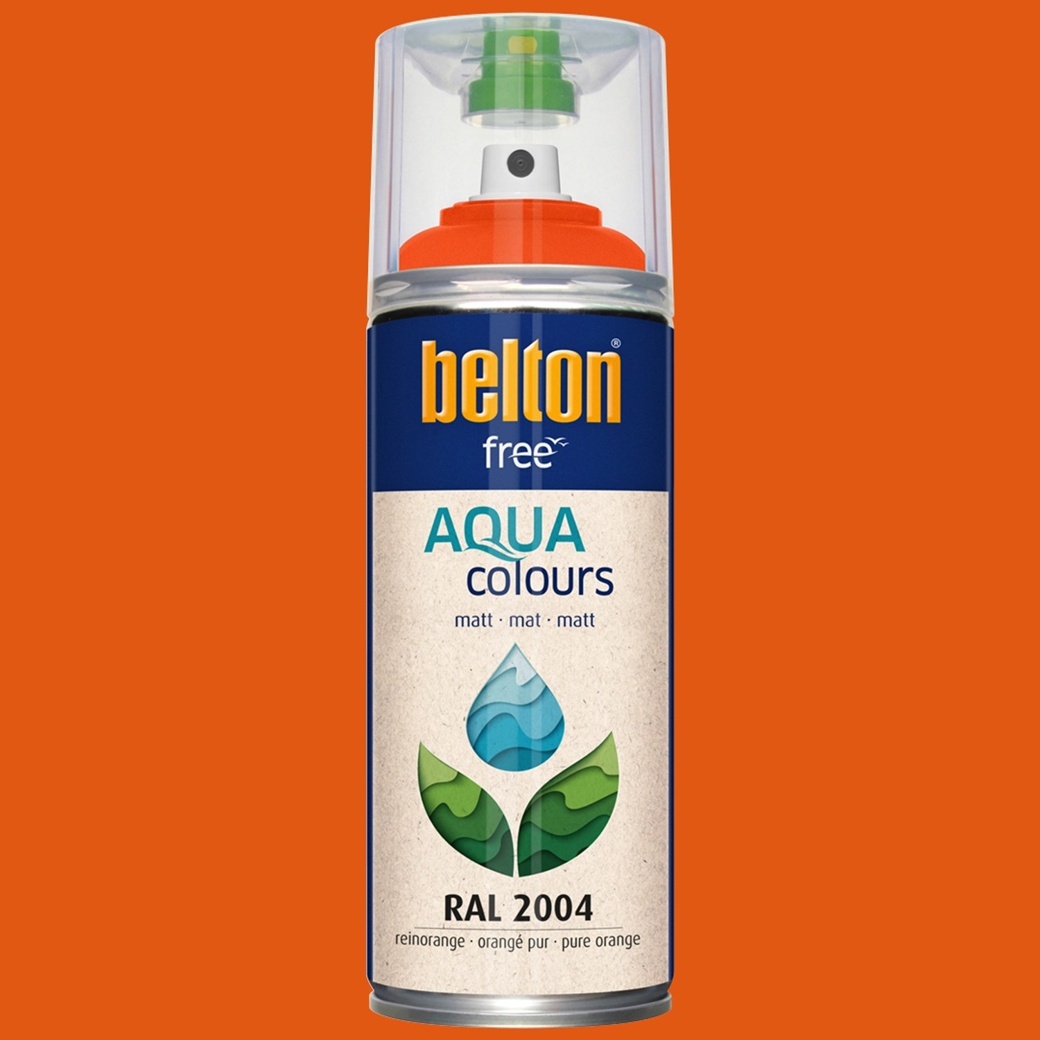 Belton Free AQUA Buntlack Spray RAL 2004 Reinorange matt, 400ml Dose.