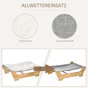 PawHut Katzenbett mit Holzgestell und Kissen, Bezug wählbar: Plüsch oder Leinenimitat.
