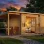 Alpholz Gartenhaus Maria mit Schleppdach, 450x250 cm, naturbelassen. Holzhaus mit Doppeltür und überdachtem Bereich.