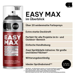COSMOS LAC EASYMAX Sprühlack Matt mit Extrem Hoher Deckkraft Spraydosen Sprühfarbe DIY Lack RAL 3020 Rot
