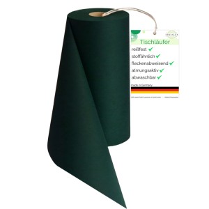 Grüner Sensalux Vlies-Tischläufer (50cm x 25m) auf Rolle. Tischdeko für Feiern und Gastronomie.