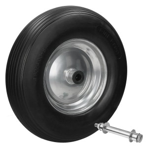 2er Set Schubkarrenrad Vollgummi mit Achse, 390mm, pannensicher und belastbar.