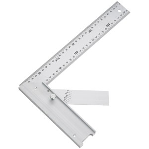 LUX Winkel mit Zunge 300 mm Comfort, silbernes Messwerkzeug mit Skala und Winkelmesserfunktion.