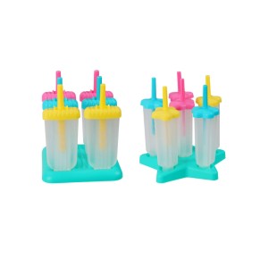 Mehrfarbiger Eis-Lolly-Maker für 6 Eis am Stiel, mit Stern- und Quadrat-Formen.