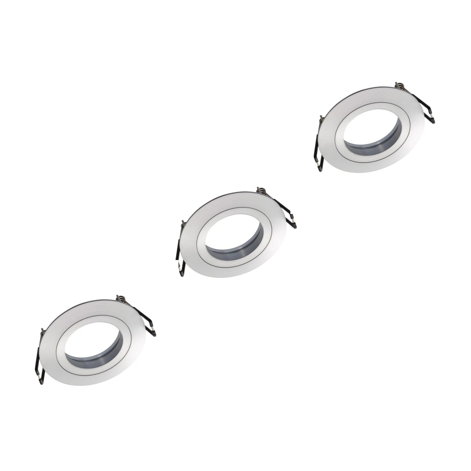 Oktaplex Lyon 3er Set Spot-Einbaurahmen Lochmaß Ø 68 mm Rund Alu Gebürstet für LED-Module und GU10 Ohne Leuchtmittel
