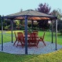 Palram Canopia Monaco Pavillon, 4,5x3,9 m, Anthrazit, mit LED-Set. Gartenpavillon mit Tisch und Stühlen.