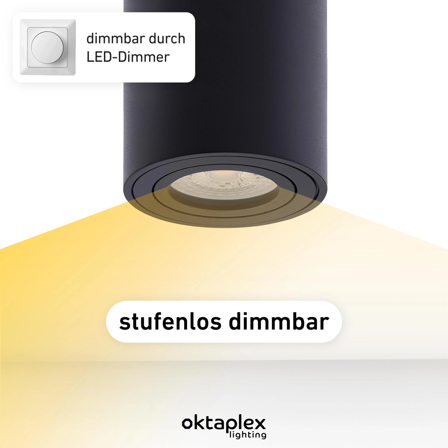 Oktaplex Lile Deckenstrahler, 12er Set, schwarz, dimmbar, warmweißes Licht.