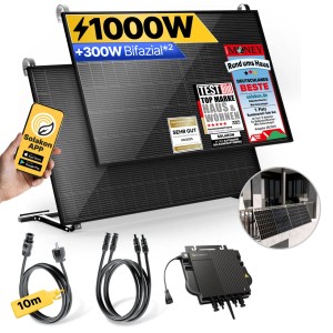 Solakon Balkonkraftwerk 1000W Solaranlage mit Balkonhalterung Steckerfertig Komplettset Photovoltaik 800W Kabellänge 10m