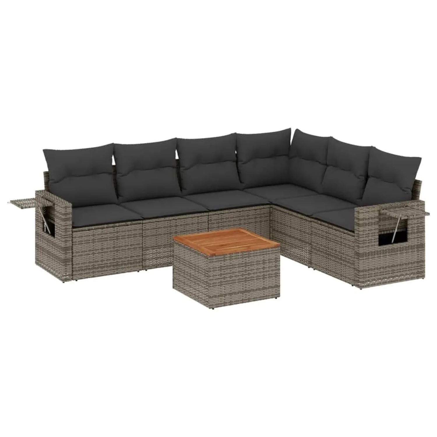 vidaXL 7-Tlg Garten-Sofagarnitur mit Kissen Grau Poly Rattan 3224583