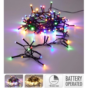 Lichterkette mit bunten LED-Lichtern, batteriebetrieben und mit Timerfunktion.