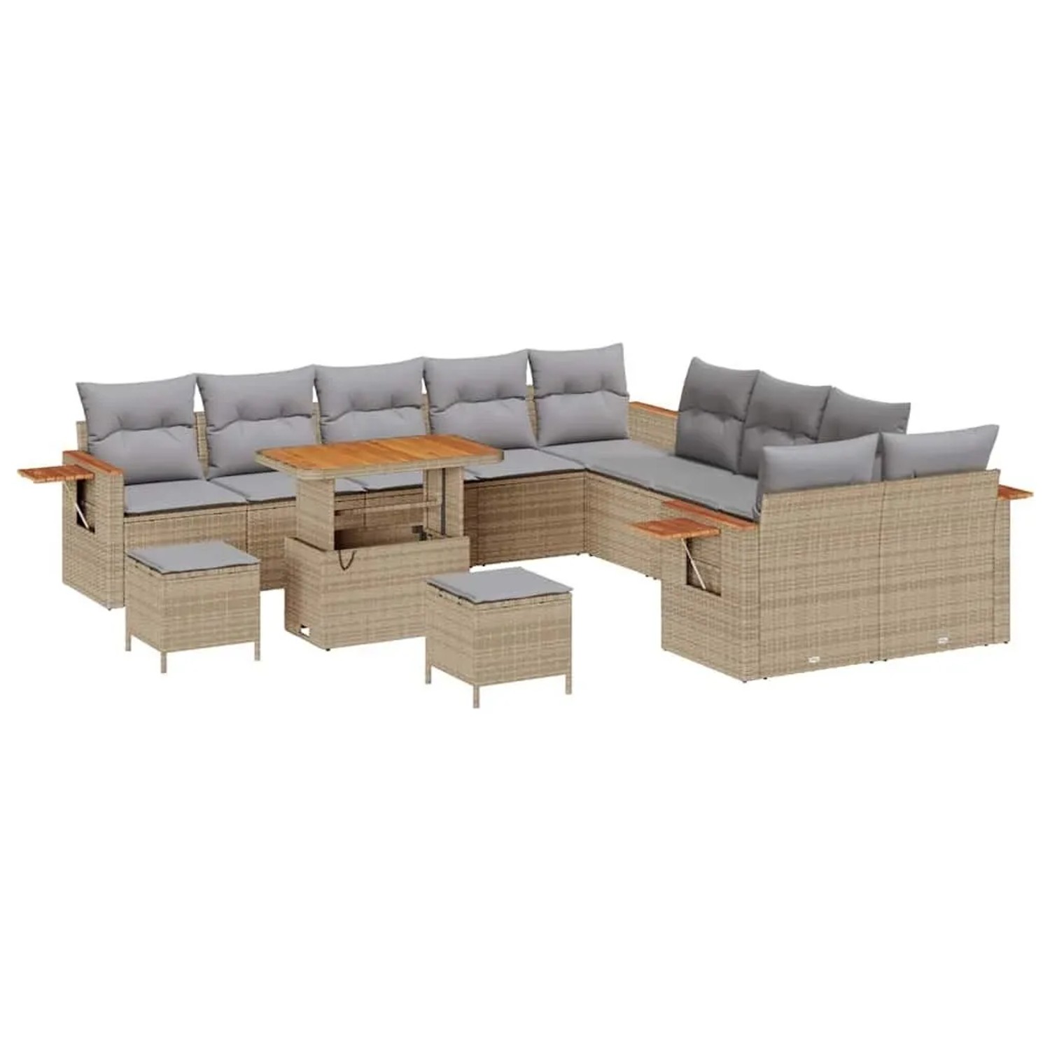 vidaXL Gartensofa-Set mit Kissen 13 Stk Beige und Hellgrau 3363237