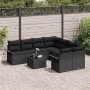 Schwarzes 9-teiliges vidaXL Garten-Sofa-Set aus Poly Rattan mit Tisch.