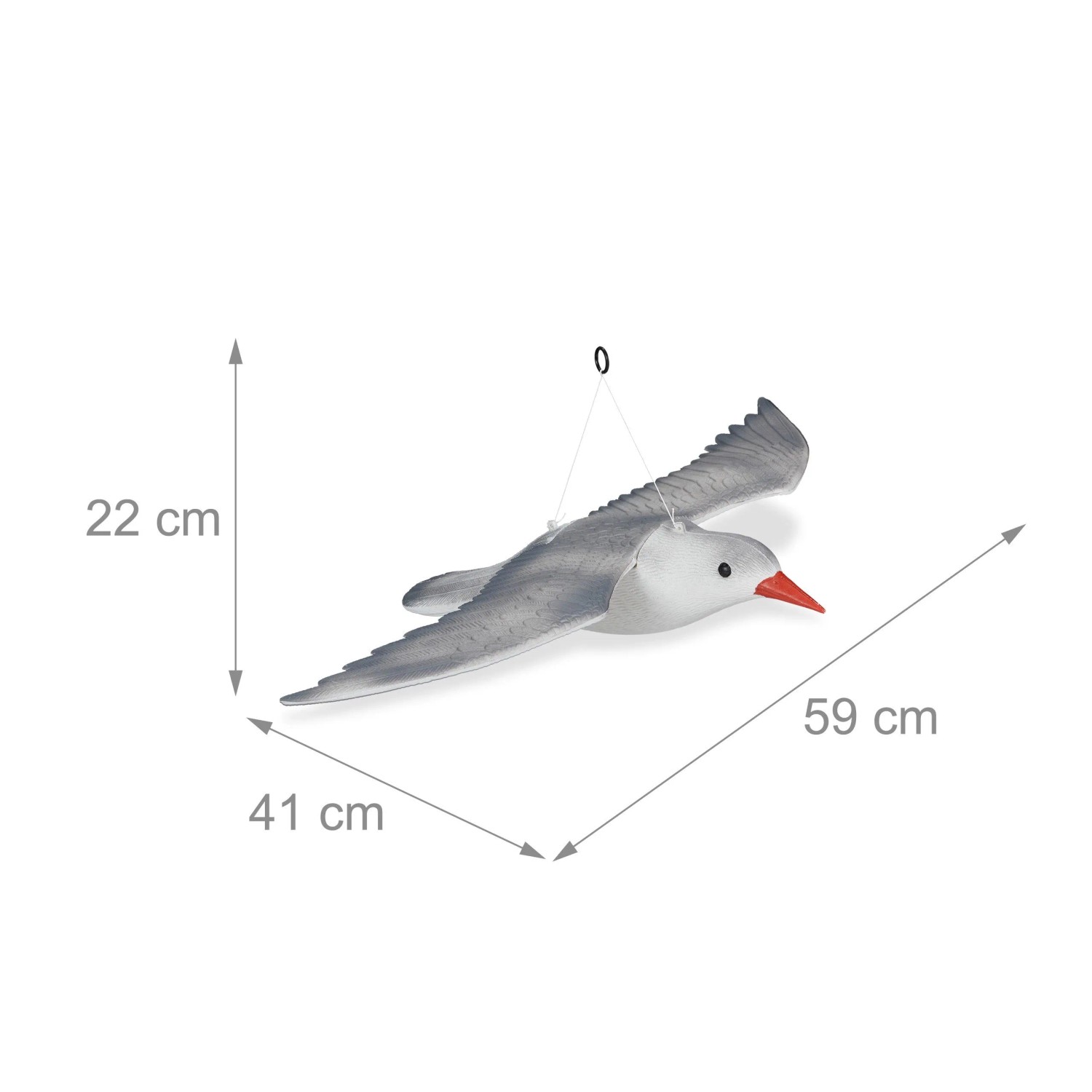 Grau-weiße Möwe als Vogelschreck, wetterfest, zur Dekoration und Vogelabwehr.