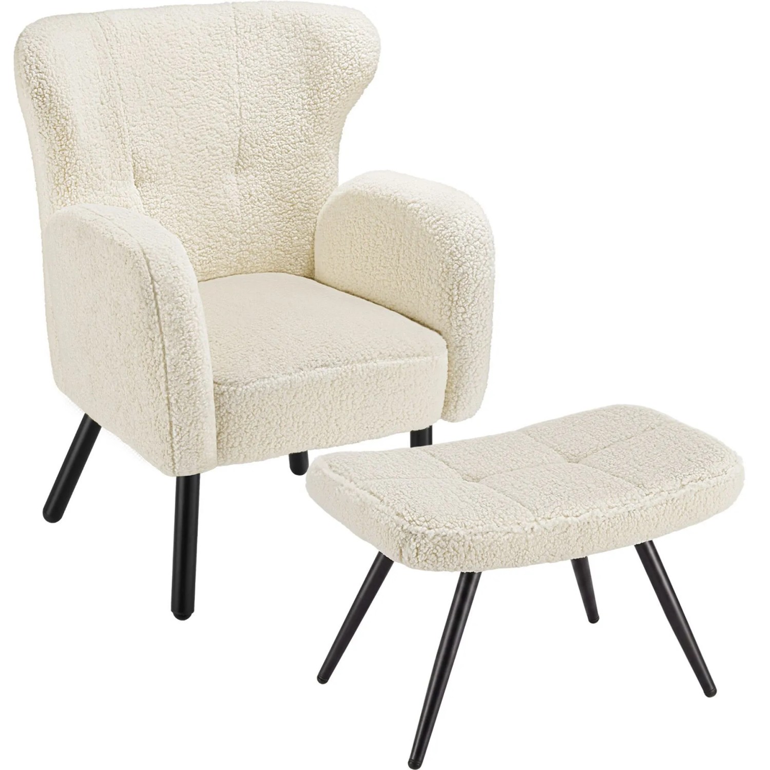 Tectake Sessel Mit Hocker Vänersborg Dick Gepolstert  Mit Bouclé Bezug Breite Armlehnen und Große  Ergonomische Rückenlehne  71 x 72 x 92 cm Bouclé Cr