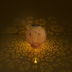 2er Set weiße Näve LED Solar Deko-Leuchte (18cm) mit Blumenmuster und warmweißem Licht.