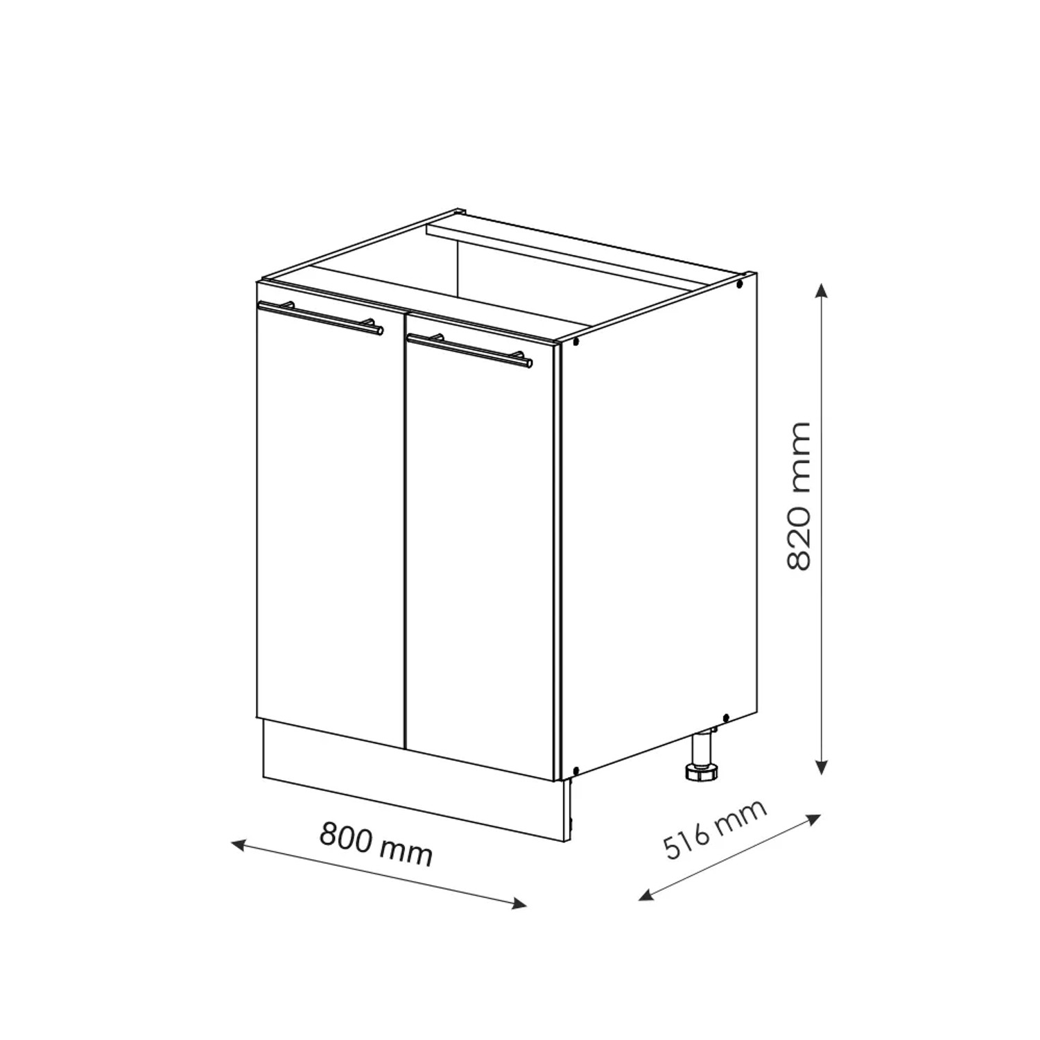Vicco Spülenunterschrank Fame-Line, 80 cm, weiß hochglanz mit Regal, ohne Arbeitsplatte.