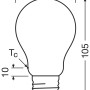 Technische Zeichnung: Osram LED Lampe E27, A60 Glühlampenform, Maße 10,5 cm x Ø 6 cm.