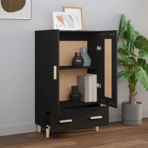 Schwarzes vidaXL Highboard (70x31x115 cm) aus Holzwerkstoff mit Fächern und Schublade.