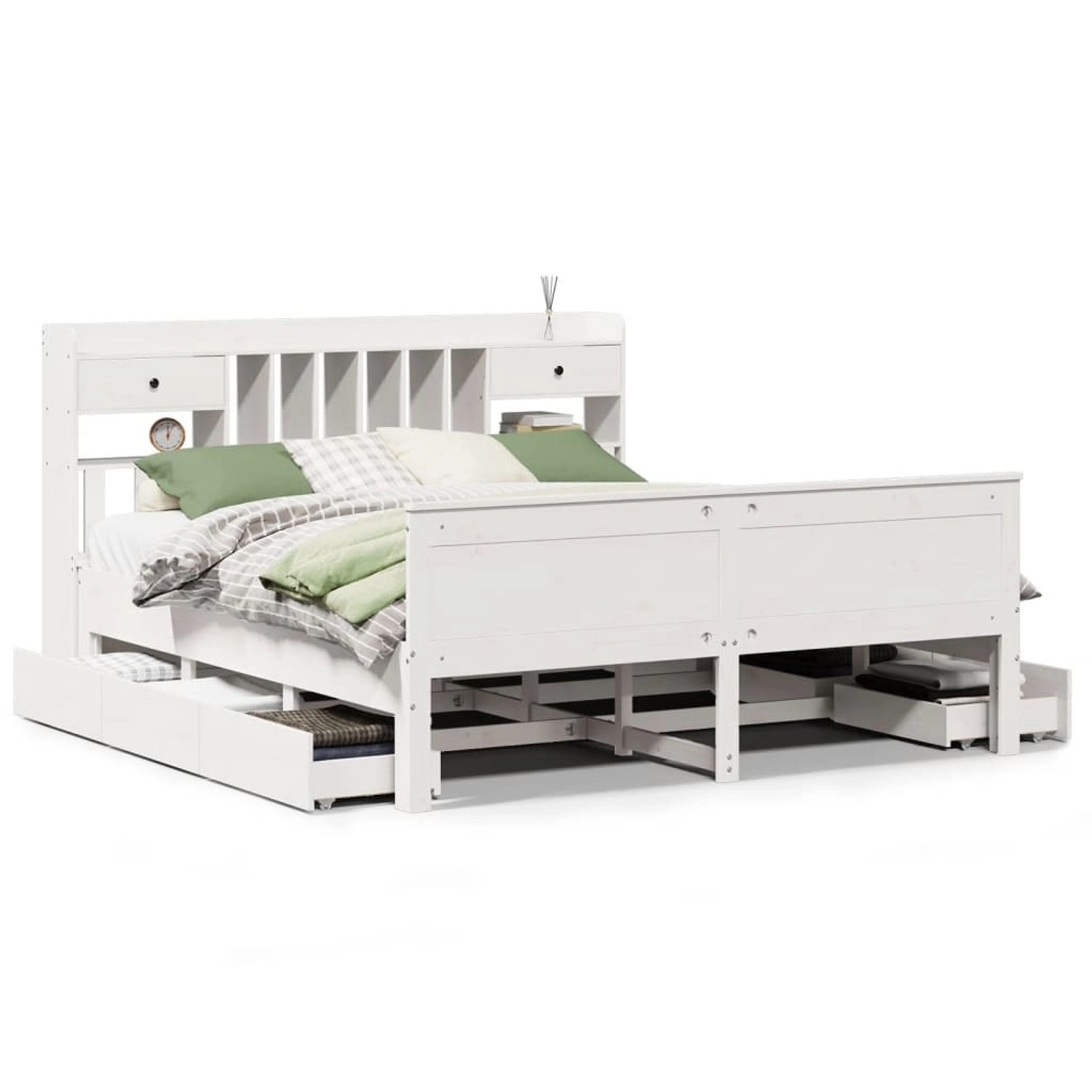 vidaXL Massivholzbett mit Regal ohne Matratze Weiß 180x200 cm Kiefer 330891 günstig online kaufen